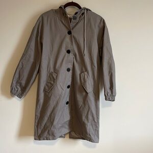 Minimalist Trench Coat Utility Hood Jacket Gray Med Urban Street Modern Casual